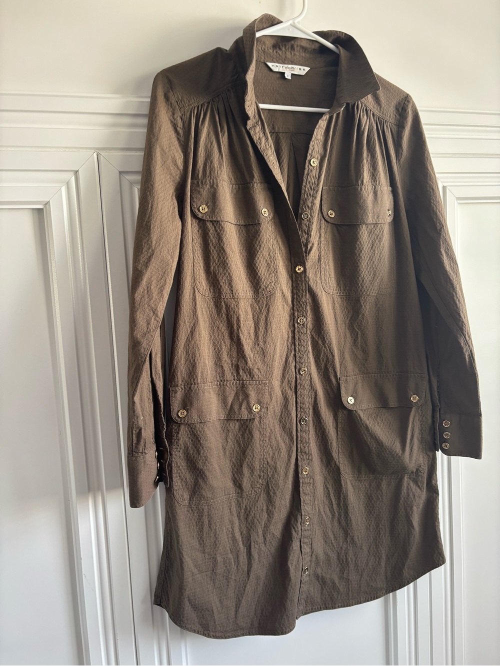 Trina Turk size 4 Women's Utility Shirt Dress dress - Brown w gold buttons